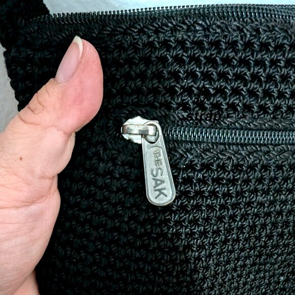 The Sak Black Crochet Top Zip Crossbody Bag Purse - Picture 4 of 6